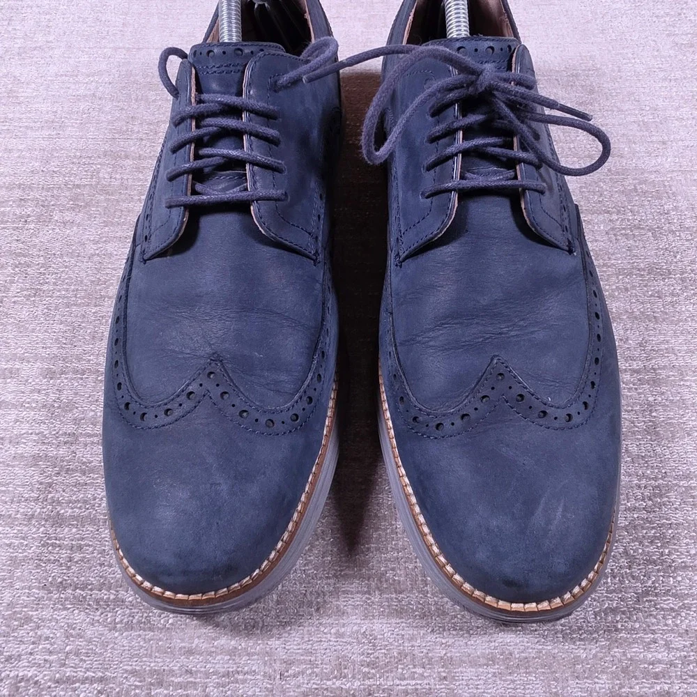 Cole Haan Grand OS Mens 11 Blue Leather Wingtip Oxford C26473 Brogue Dress Shoe